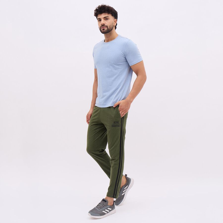Men's Olive Green Slim Fit Side-Striped Track Pants, ओलिव, large image number null