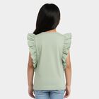 Girls' Mint Green Cotton Round Neck Graphic Print T-Shirt, Light Green, small