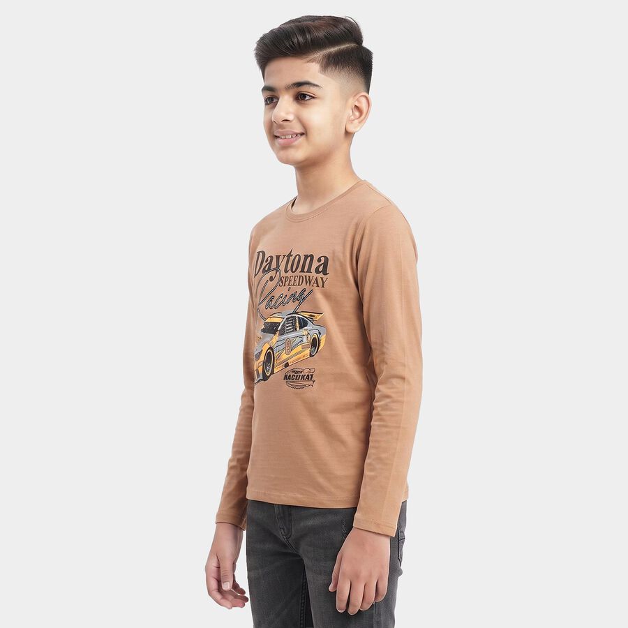 Boys Brown Crew Neck Regular T-Shirt, Brown, large
