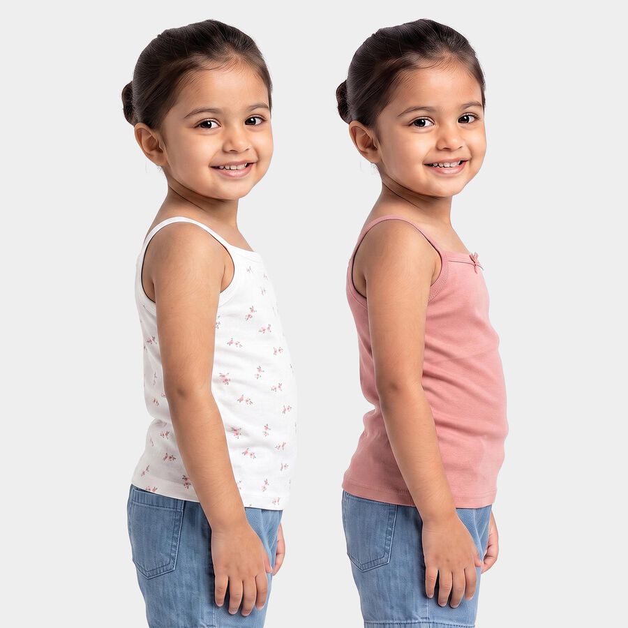 Girls Pink Cotton Sleeveless Straight Neck Vest, गुलाबी, large