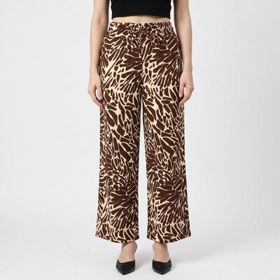 Women's Brown Wide Leg Printed Trousers