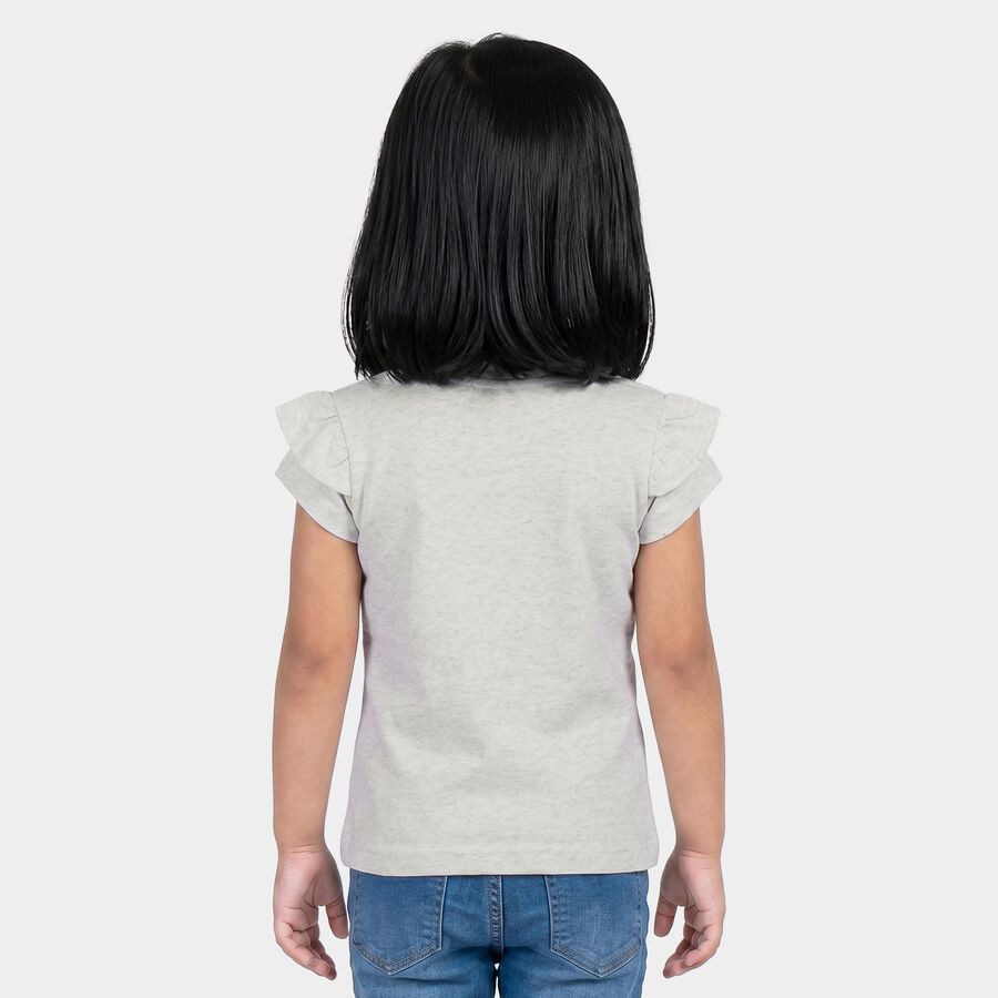 Girls Grey Round Neck Regular T-Shirt, Melange Light Grey, large