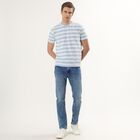 Men's Light Blue Round Neck Horizontal Striped T-Shirt, स्काई ब्लू, small