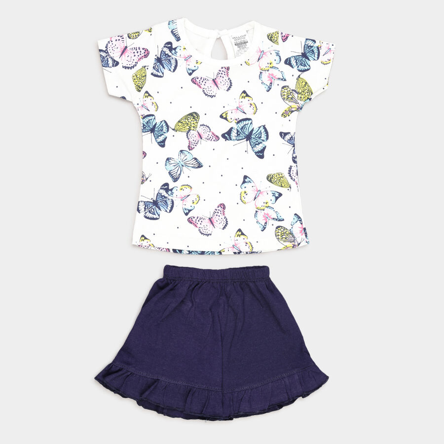 Infants Cotton Printed Shorts Set, White, large image number null