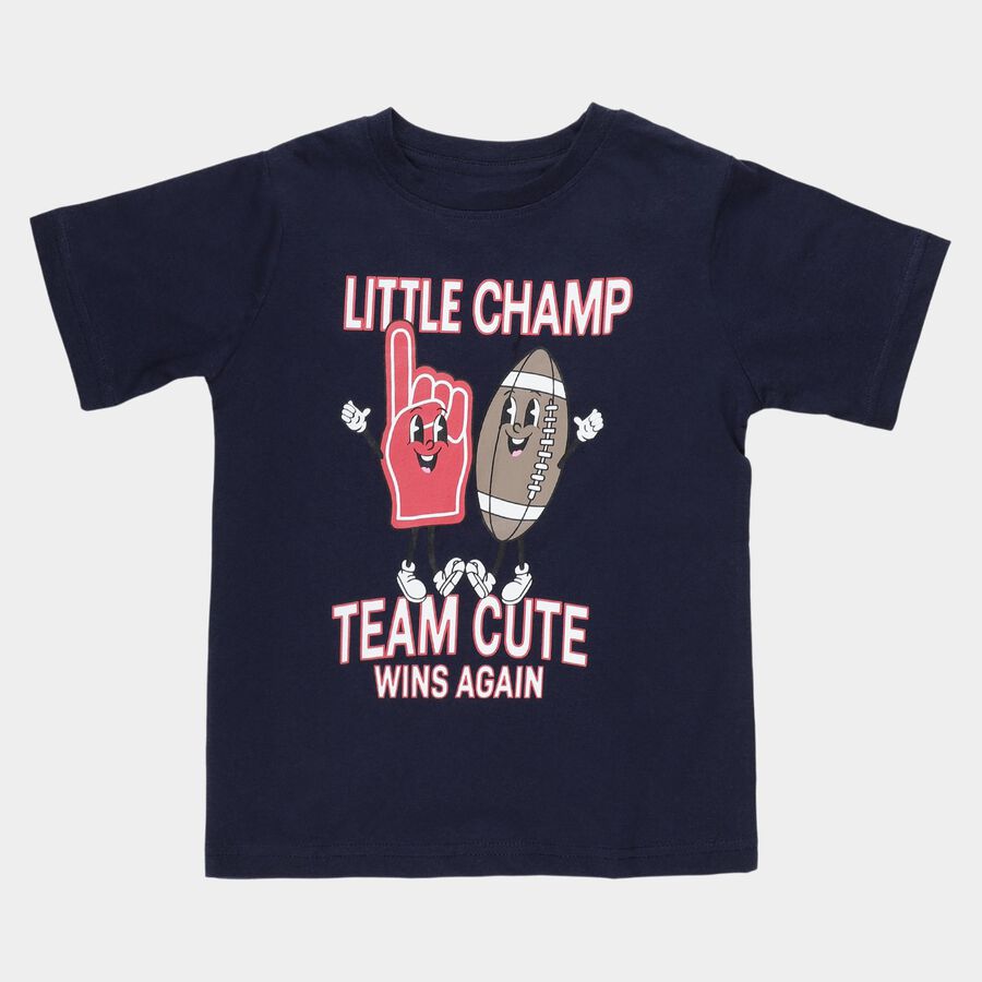 Boys Navy Blue Cotton Crew Neck Casual T-Shirt, Navy Blue, large