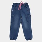 Girls' Blue Jogger Fit Cargo Jeans, Mid Blue, small