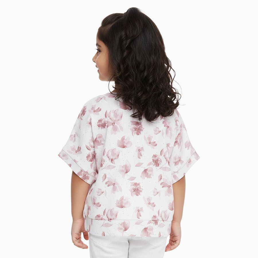 Girls Off White Round Neck Casual T-Shirt, Off White, large