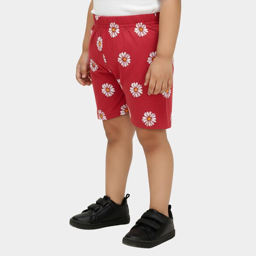 Girls' Maroon Regular Fit Daisy Floral Print Shorts, Pink, large