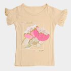 Girls Light Beige Cotton Round Neck Casual T-Shirt, गहरा पीला, small image number null