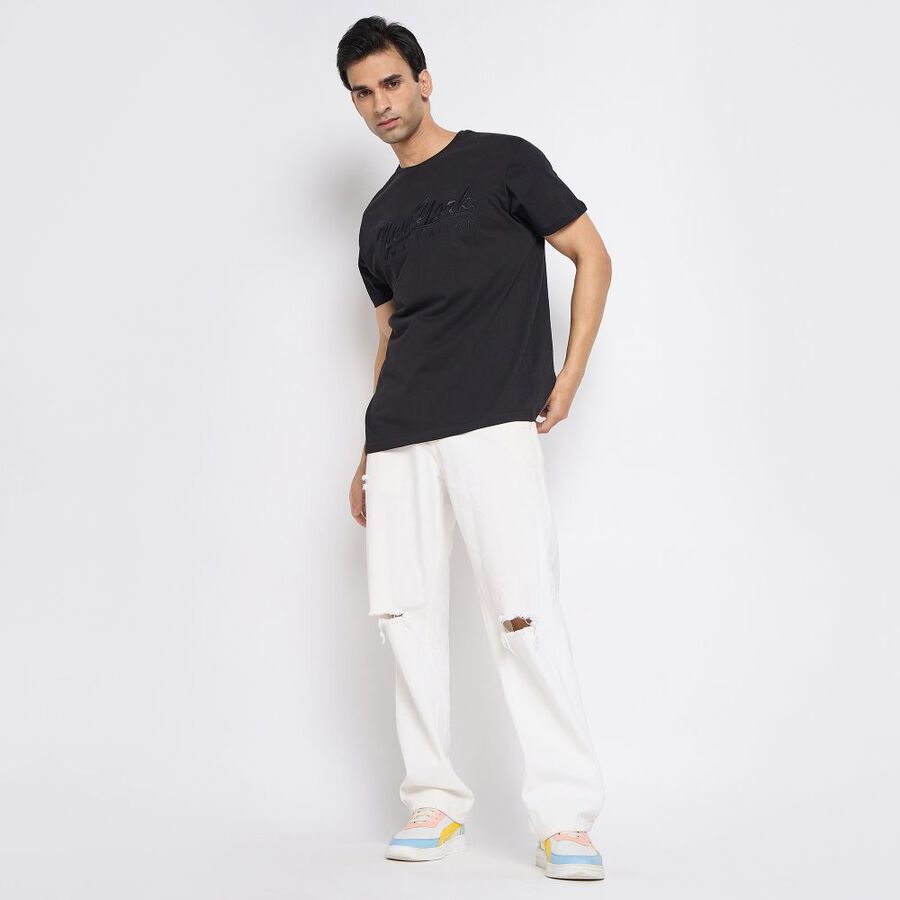 Men's 100% Cotton Round Neck Half Sleeves T-Shirt, काला, large image number null