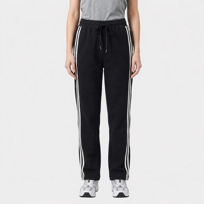 Women's Navy Blue Straight Fit Side-Striped Track Pants