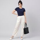 Women's Cream Regular Fit Printed Palazzos, Off White, small