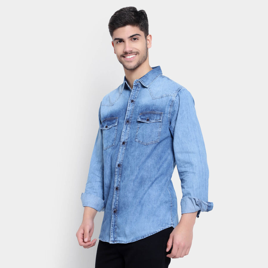 Cotton Solid Casual Shirt, Mid Blue, large image number null