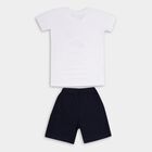 Boys' White Cotton Round Neck Printed Baba Suit, White, small image number null