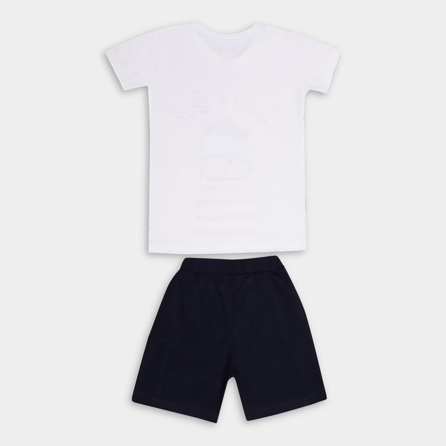 Boys' White Cotton Round Neck Printed Baba Suit, White, large image number null