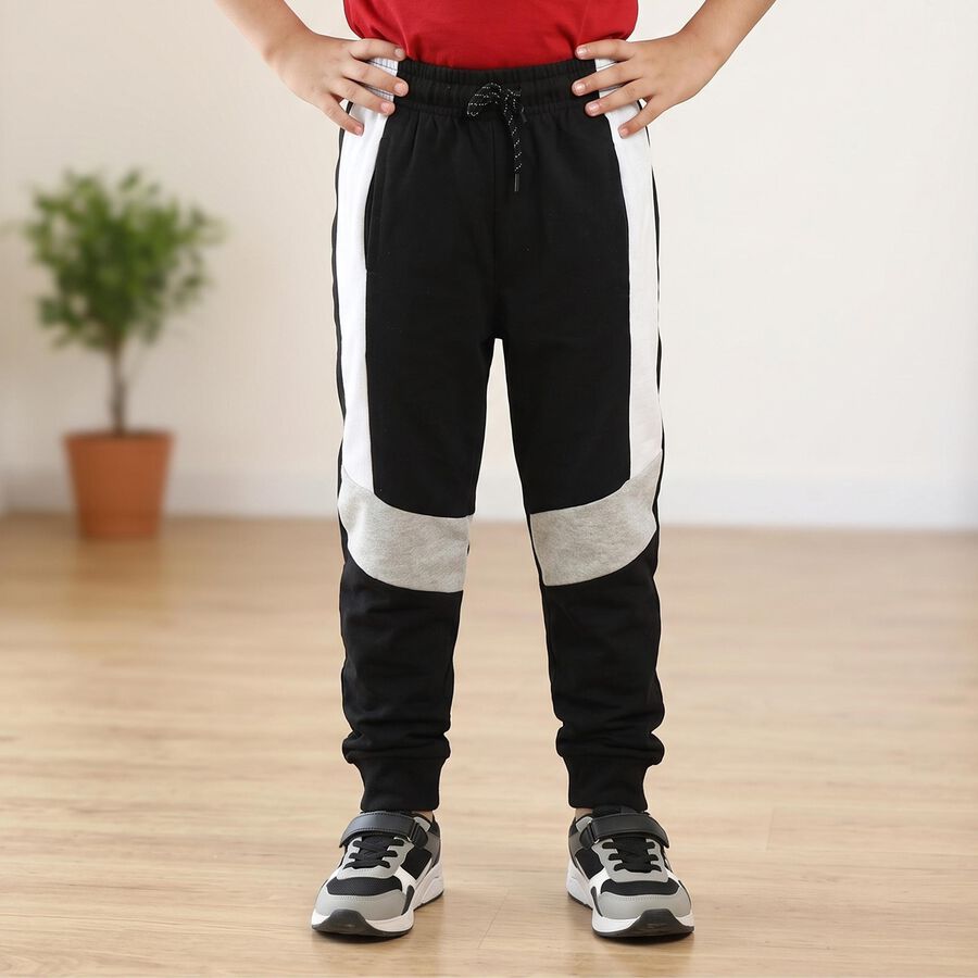 Boys' Black Colorblock Jogger Pyjama, काला, large