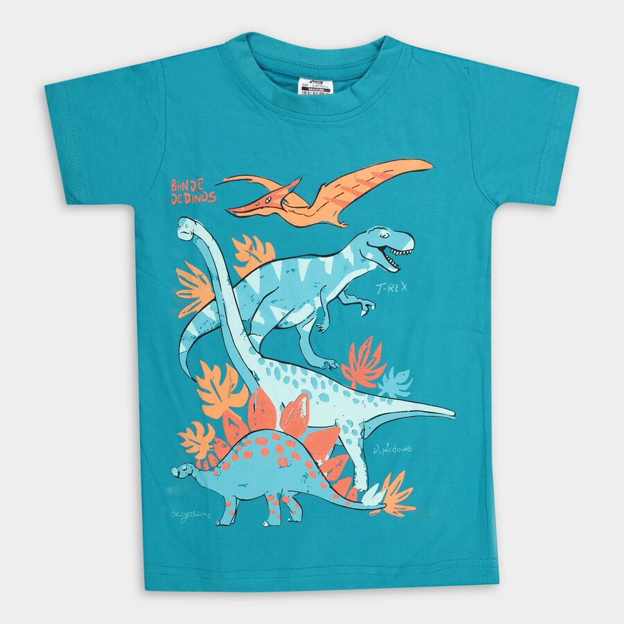 Boys' 100% Cotton Half Sleeves T-Shirt , टील ब्लू, large image number null