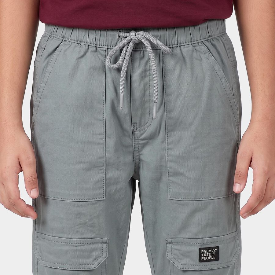 Boys Mid Blue Regular Fit Cargo Trousers, मध्यम नीला, large