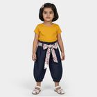 Girls' Navy Blue Cotton Blend Floral Belt Capri, Dark Blue, small
