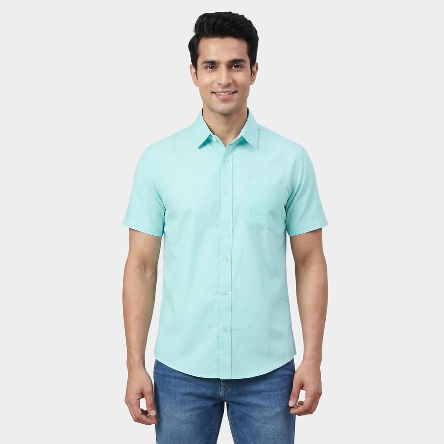 Men's Teal Classic Collar Casual Shirt, एक्वा, large