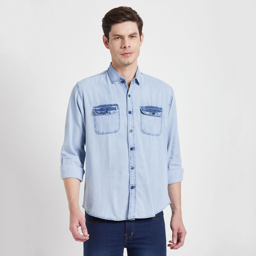 Cotton Solid Casual Shirt, Light Blue, large image number null
