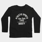 Boys' Black Round Neck Regular T-Shirt, काला, small