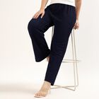 Women's Deep Navy Blue Skinny Fit Textured Harem Pants, नेवी ब्लू, small