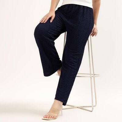 Women's Deep Navy Blue Skinny Fit Textured Harem Pants
