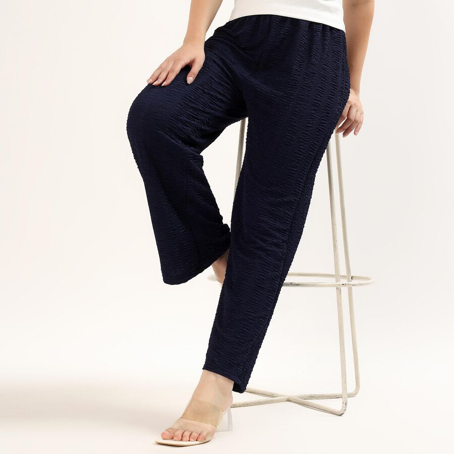 Women's Deep Navy Blue Skinny Fit Textured Harem Pants, नेवी ब्लू, large