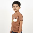 Boys Warm Brown Cotton Round Neck Casual T-Shirt, Brown, small image number null