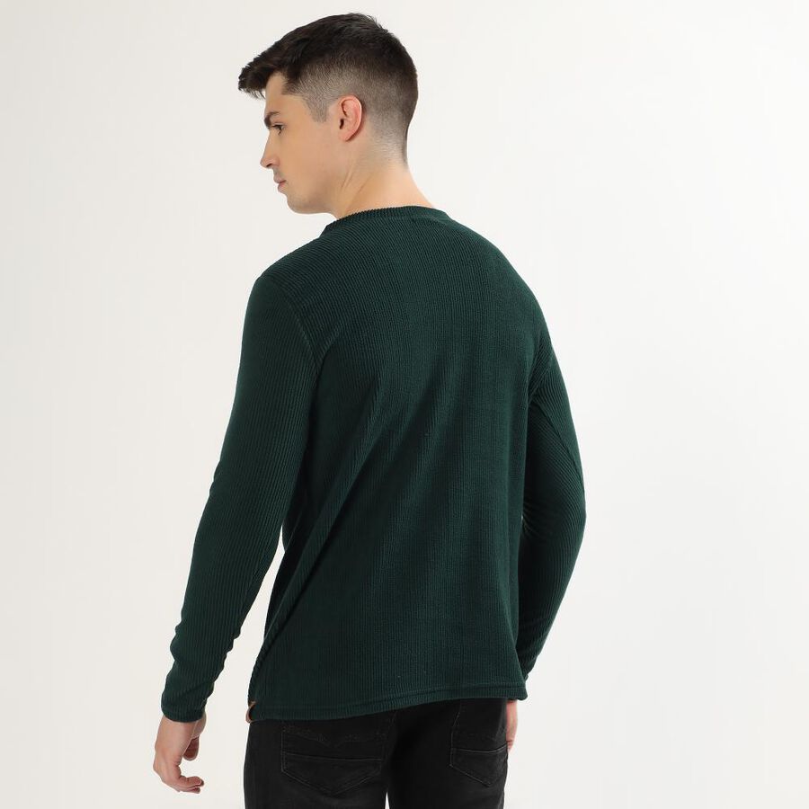 Men's Dark Forest Green Crew Neck Slim Fit Pullover, गहरा हरा, large image number null