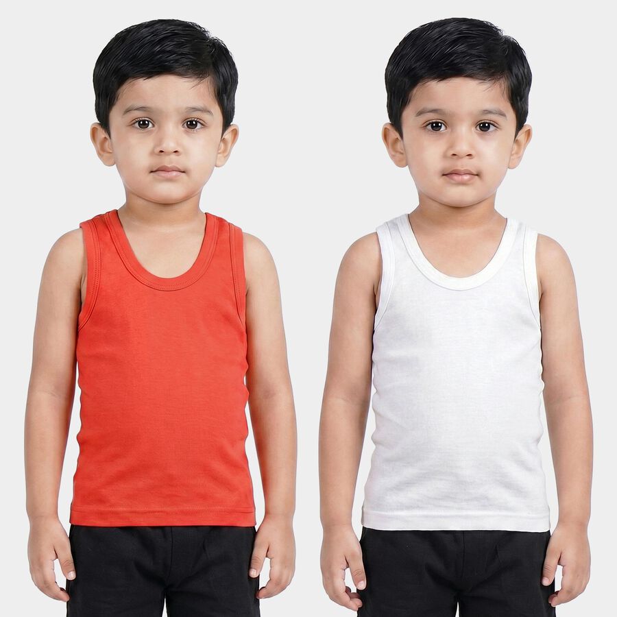 Boys Coral 100% Cotton Round Neck Waistcoat Vest, मूँगा (कोरल), large