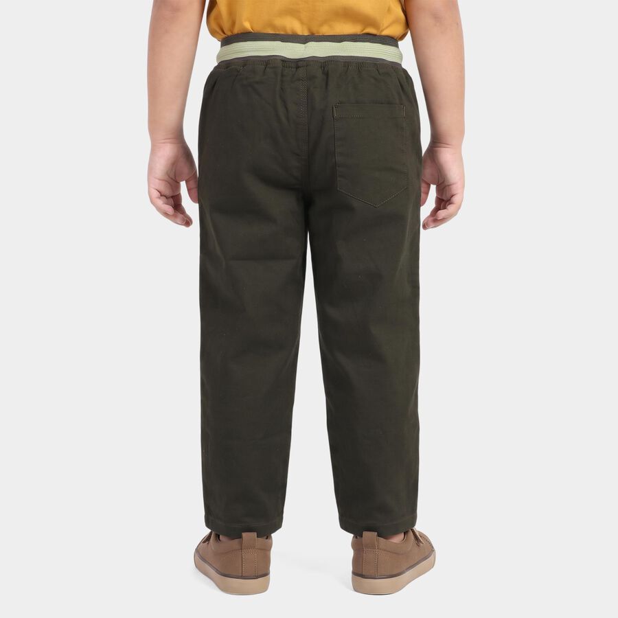 Boys' Olive Green Regular Fit Drawstring Trousers, ओलिव, large
