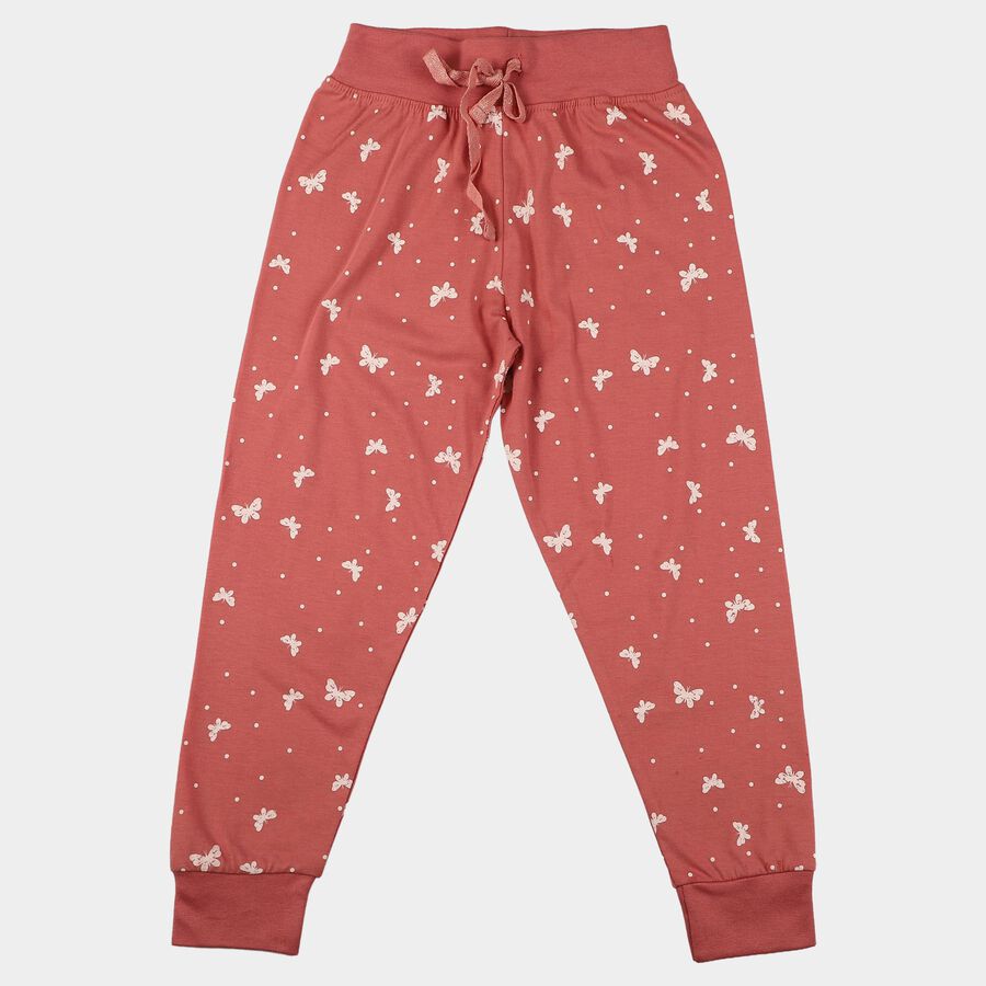 Girls Pink Regular Fit Solid Pyjama, हल्का गुलाबी, large