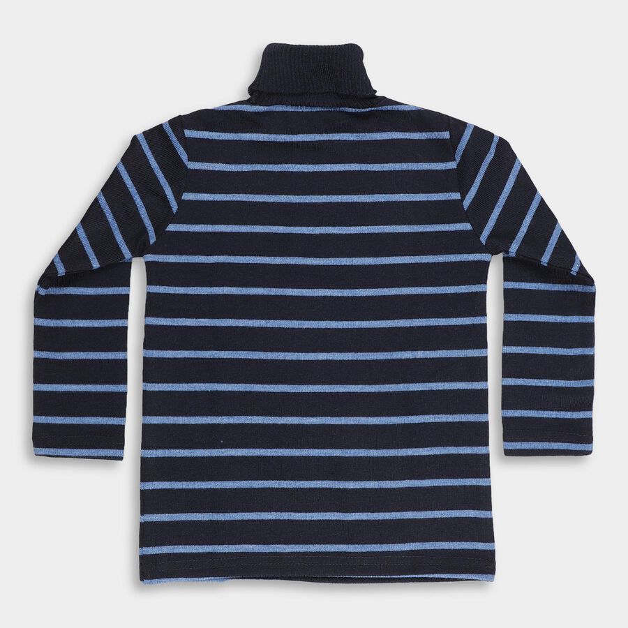 Boys Navy Blue and Light Blue Turtleneck Casual Pullover, मध्यम नीला, large image number null