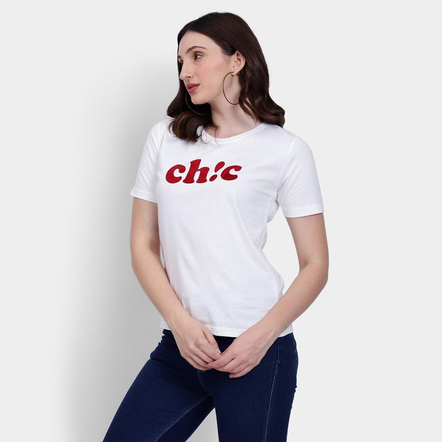 Ladies' 100% Cotton Round Neck T-Shirt , Off White, large image number null