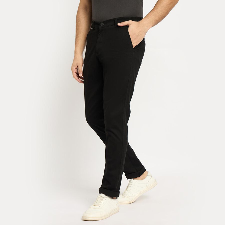 Men's Slim Fit Casual Trousers , काला, large image number null