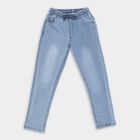 Boys' Light Powder Blue Regular Fit Elastic Waist Jeans, मध्यम नीला, small
