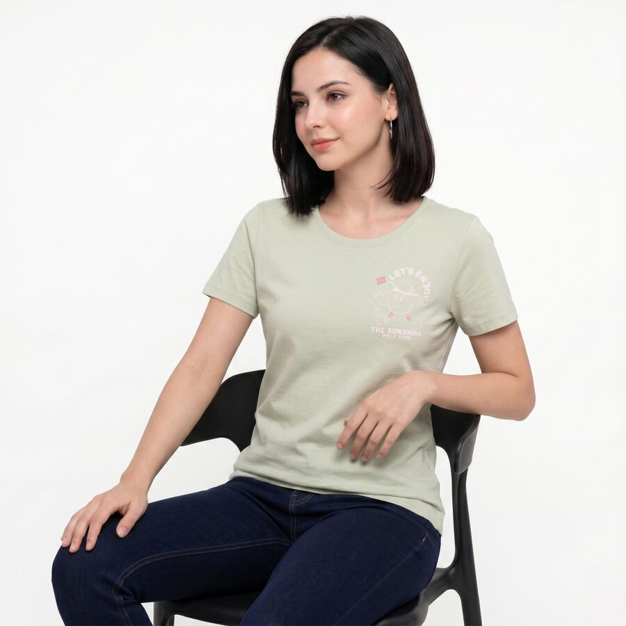 Women's Mint Green Round Neck Regular T-Shirt, Light Green, large