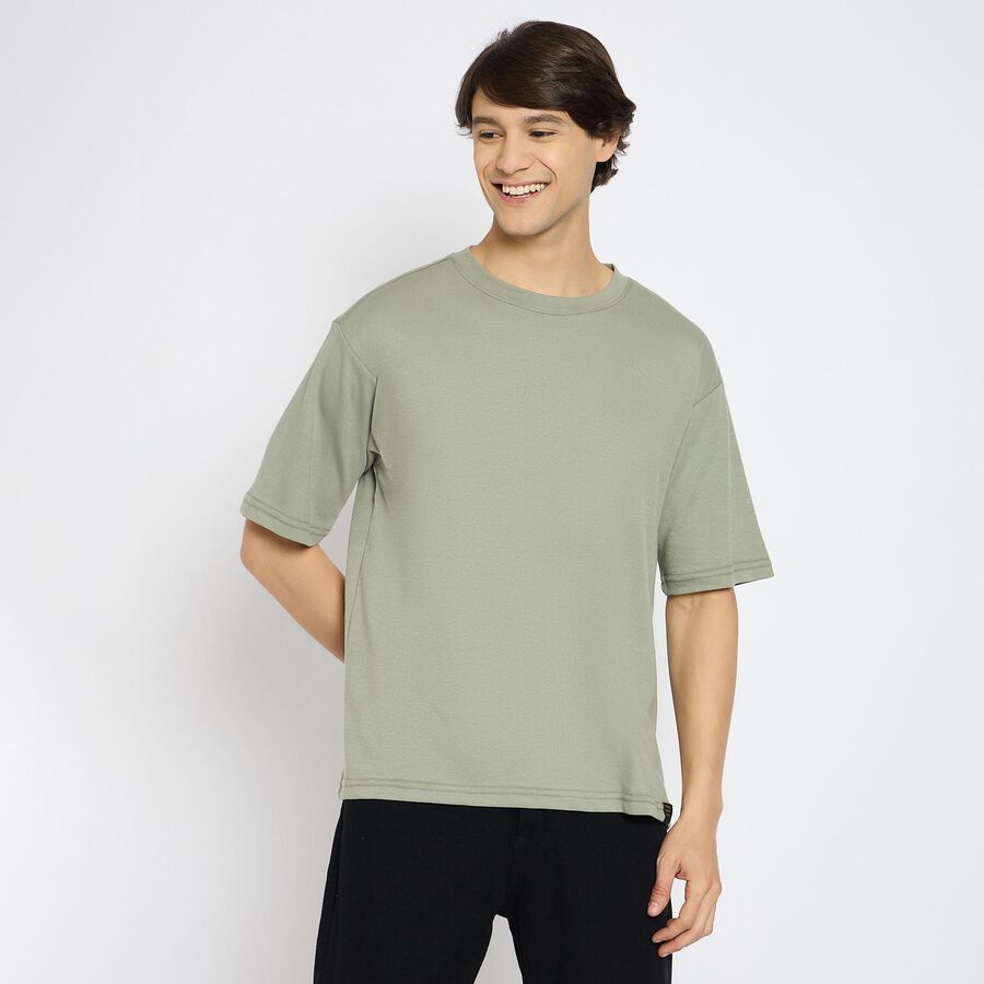 Men's Round Neck Half Sleeves T-Shirt , हल्का हरा, large
