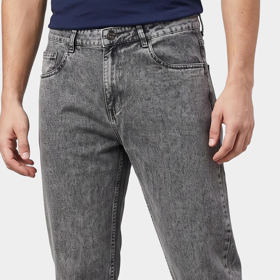 Men's Grey Straight Fit Washed Jeans, हल्का ग्रे, large