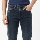 Men's Navy Blue Slim Fit Washed Jeans, Dark Blue, small