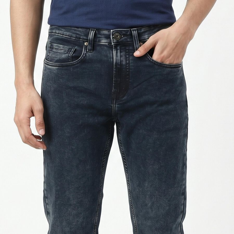 Men's Navy Blue Slim Fit Washed Jeans, Dark Blue, large