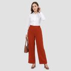 Women Rust Wide Leg Elastic Waist Trousers, रस्ट, small