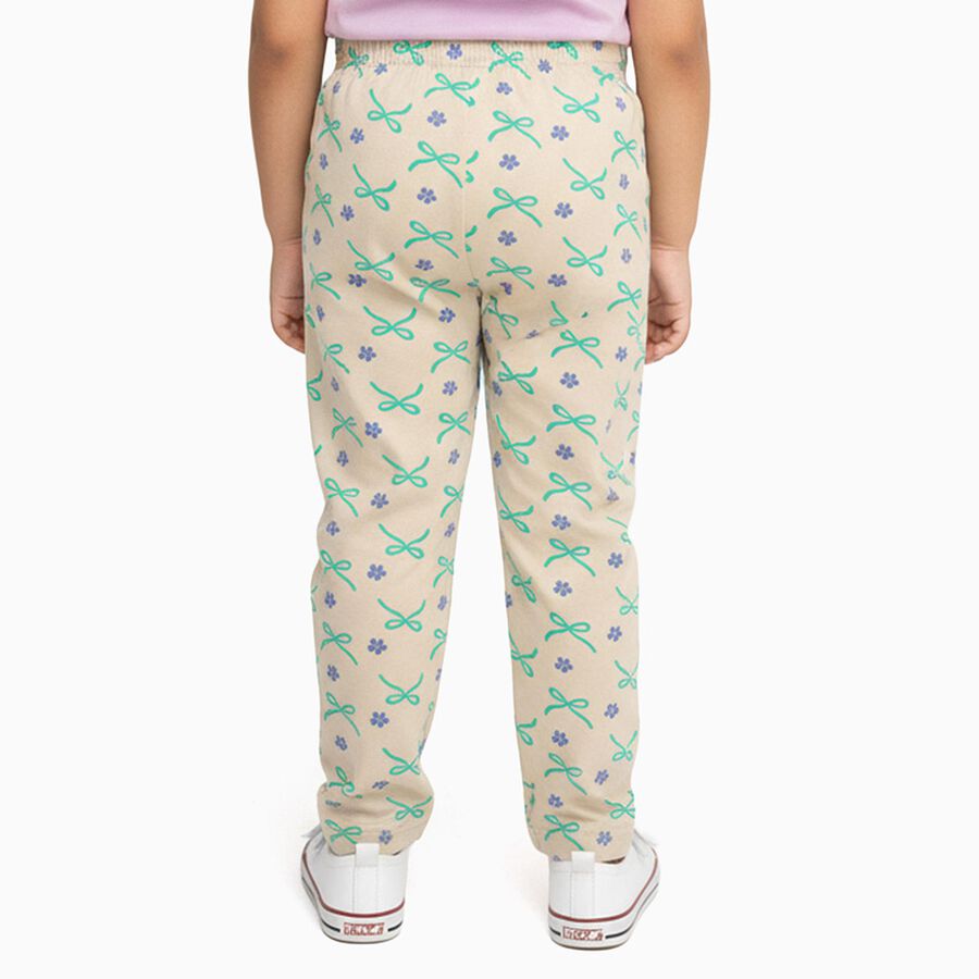 Girls Beige Bow and Floral Printed Cotton Blend Pyjama, गहरा पीला, large image number null