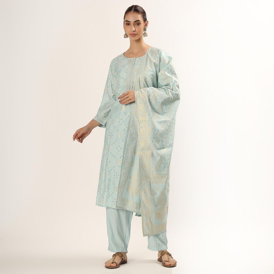 Women's Light Aqua Blue Printed Ethnic Set, एक्वा, large image number null
