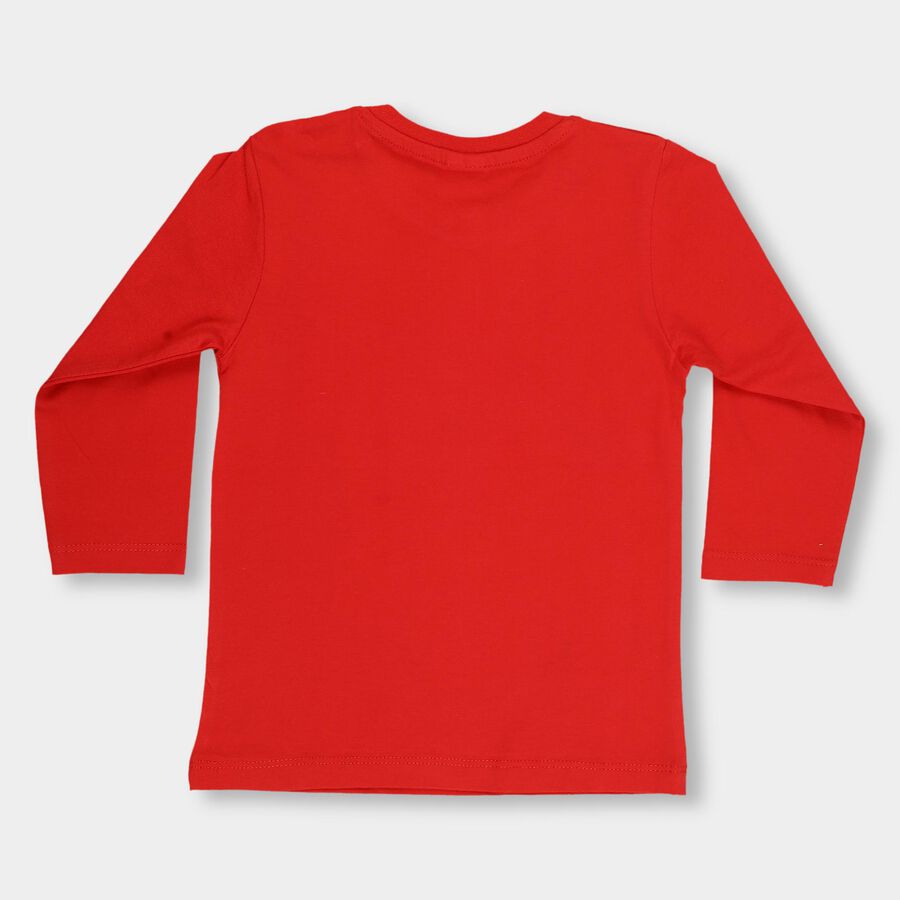 Infants Bright Cherry Red Cotton Round Neck Casual T-Shirt, लाल, large image number null