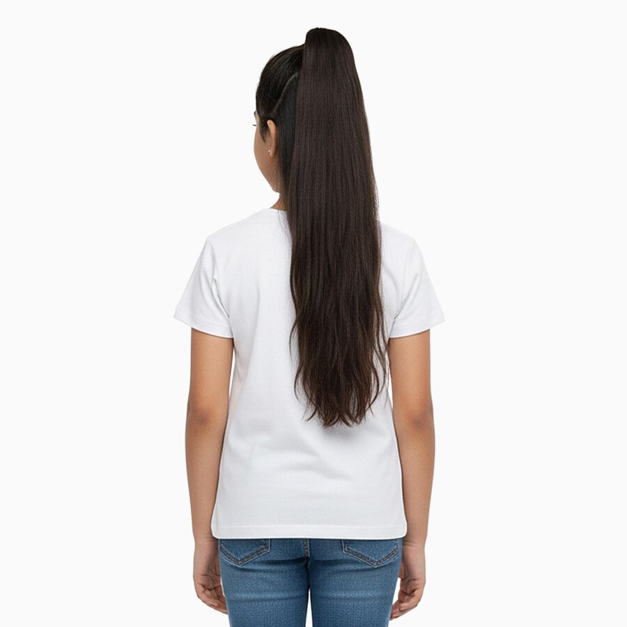 Girls Bright Snow White Cotton Round Neck Casual T-Shirt, सफ़ेद, large image number null