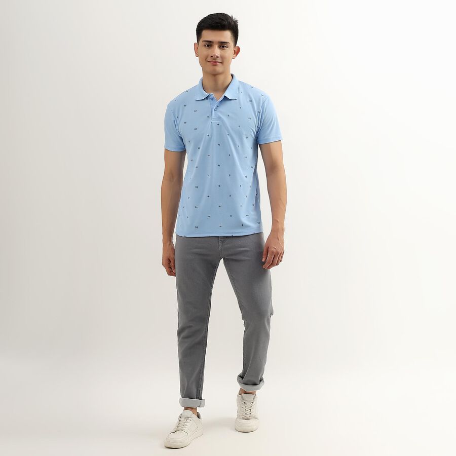 Men's Light Blue Polo Neck Slim Fit T-Shirt, Light Blue, large image number null