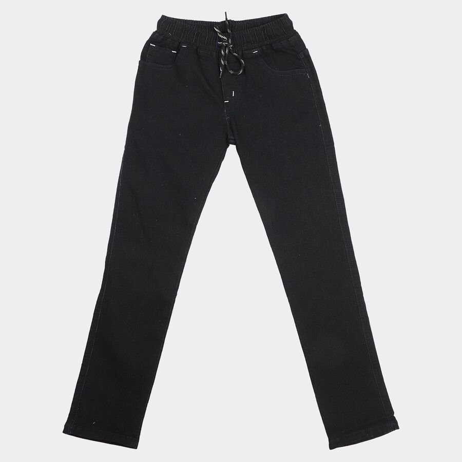 Boys' Dark Blue Drawstring Jeans, गहरा नीला, large